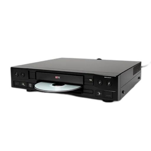 3d render, black, dvd, player, silver, disc, tray, displayed transparent PNG cut-out