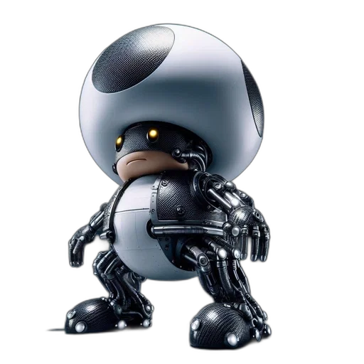 robot, 3d render, concept art, cyberpunk, anthropomorphic, resembling, toad, character transparent PNG cut-out