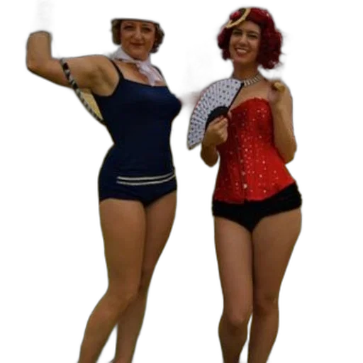 3d render, two, women, vintage, costumes, pose, photo, outdoor transparent PNG cut-out