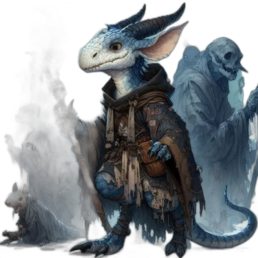 dragon, creature, staff, mask, concept art, fantasy art, blue, dark transparent PNG cut-out