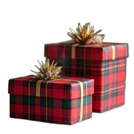 two, wrapped, present, boxes, plaid, christmas, wrapping, them transparent PNG cut-out