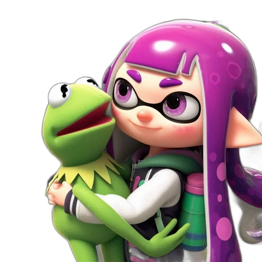 concept art, 3d render, green, kermit, frog, embraces, anthropomorphic, character transparent PNG cut-out