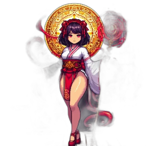 staff, dress, pixel art, concept art, fantasy art, anime, red, pixel transparent PNG cut-out