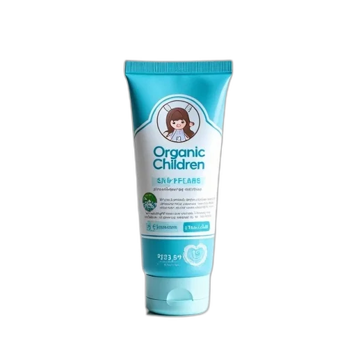 tube, organic, children, shampoo, blue, white, label, featuring transparent PNG cut-out
