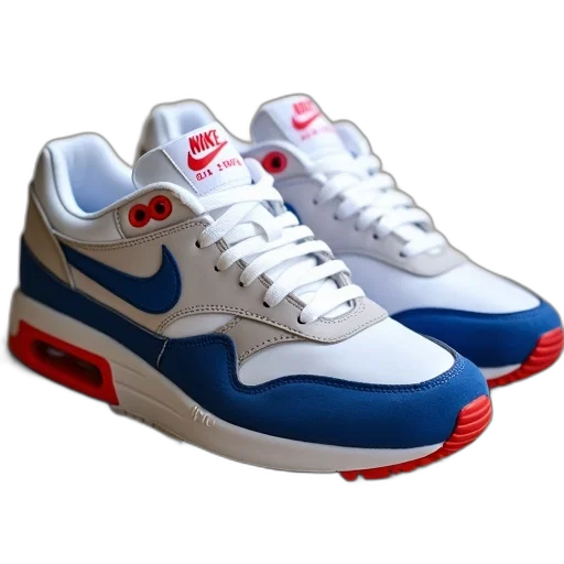 shoes, 3d render, pair, white, blue, nike, sneakers, red transparent PNG cut-out