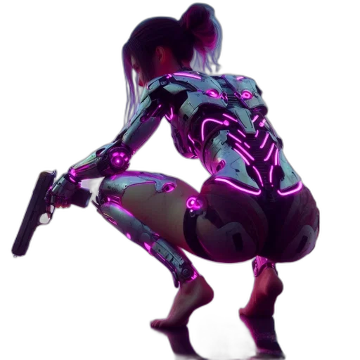 weapon, robot, jacket, dress, cyberpunk, concept art, 3d render, vaporwave transparent PNG cut-out