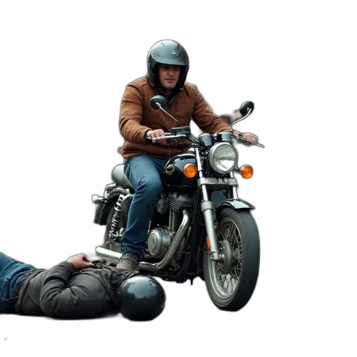 jacket, man, brown, riding, motorcycle, street, crowd, people transparent PNG cut-out