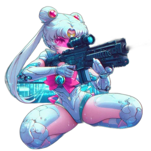 weapon, robot, animal, vaporwave, cyberpunk, pixel art, anime, neon lights transparent PNG cut-out