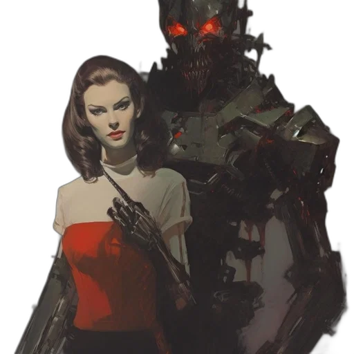 robot, weapon, concept art, cyberpunk, comic book art, pixel art, outer space, red transparent PNG cut-out