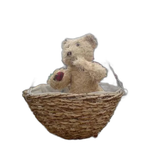 3d render, teddy, bear, sits, hanging, basket, surrounded, other transparent PNG cut-out
