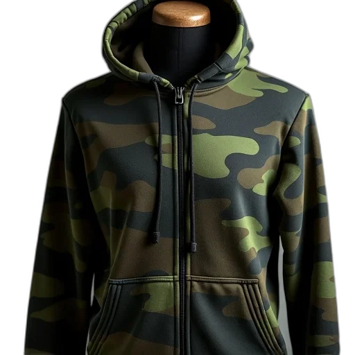 jacket, 3d render, green, earth tones, black, camouflage, hoodie, hood transparent PNG cut-out