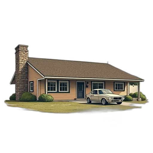 building, car, 3d render, photorealistic, concept art, stylized, illustration, ranch transparent PNG cut-out