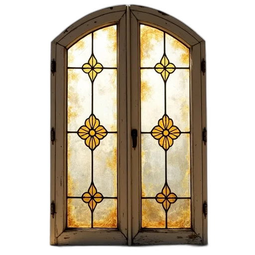 furniture, 3d render, golden, pair, vintage, window, panes, floral transparent PNG cut-out