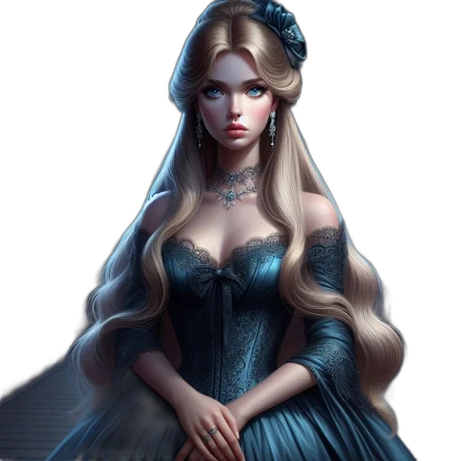 dress, crown, fantasy art, concept art, photorealistic, 3d render, dark, blue transparent PNG cut-out