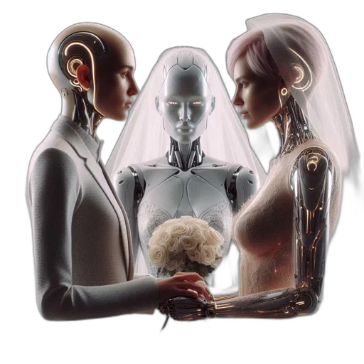 robot, jewelry, concept art, humanoid, robots, participate, wedding, ceremony transparent PNG cut-out