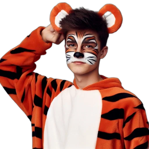 animal, creature, mask, photorealistic, cartoon, monochrome, youth, dressed transparent PNG cut-out