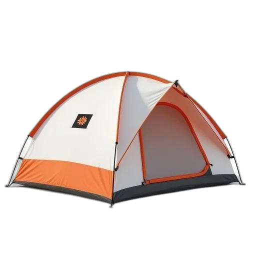 3d render, white, orange, tent, black, logo, front, displayed transparent PNG cut-out
