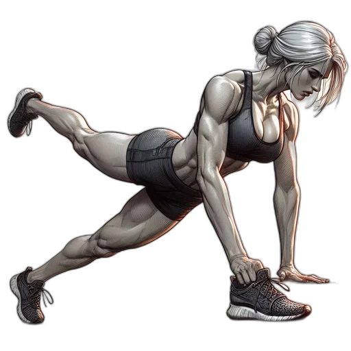 concept art, watercolor, photorealistic, cyberpunk, female, athlete, workout, gear transparent PNG cut-out