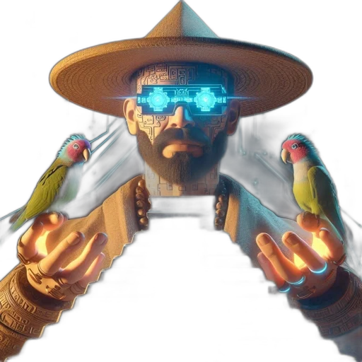 staff, weapon, hat, robot, concept art, pixel art, cyberpunk, 3d render transparent PNG cut-out