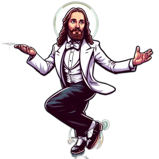 cartoon, illustrated, figure, man, long, hair, beard, dances transparent PNG cut-out