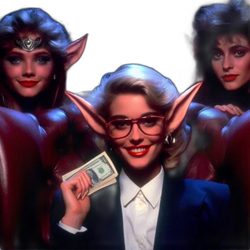 vaporwave, concept art, neon lights, fire, three, women, elven, ears transparent PNG cut-out