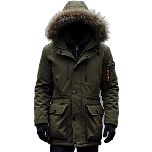 jacket, earth tones, therman, hooded transparent PNG cut-out
