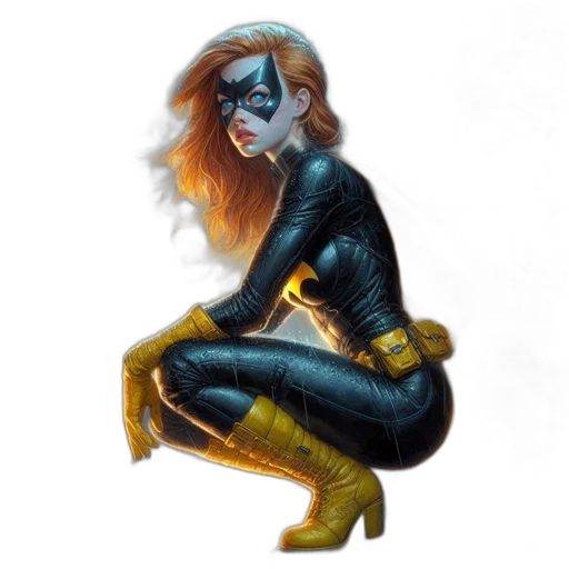 mask, comic book art, concept art, fantasy art, photorealistic, fiery-haired, female, superhero transparent PNG cut-out