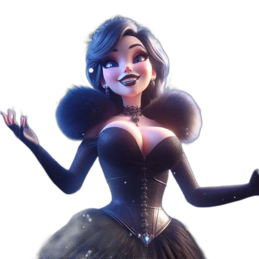 dress, crown, staff, concept art, 3d render, fantasy art, cartoon, dark transparent PNG cut-out