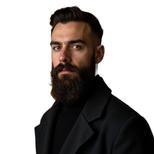 jacket, staff, face, hair, photorealistic, man, full, beard transparent PNG cut-out