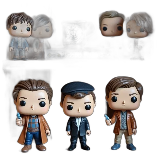 concept art, collection, doctor, who, memorabilia, displayed, wooden, shelf transparent PNG cut-out
