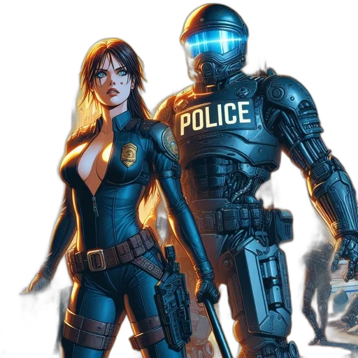 robot, concept art, comic book art, cyberpunk, fantasy art, outer space, blue, futuristic transparent PNG cut-out