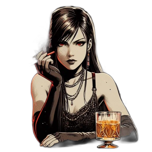 comic book art, cyberpunk, pixel art, concept art, woman, dark, hair, red transparent PNG cut-out