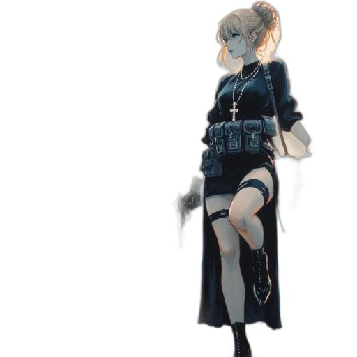 dress, staff, weapon, jacket, concept art, 3d render, anime, pixel art transparent PNG cut-out