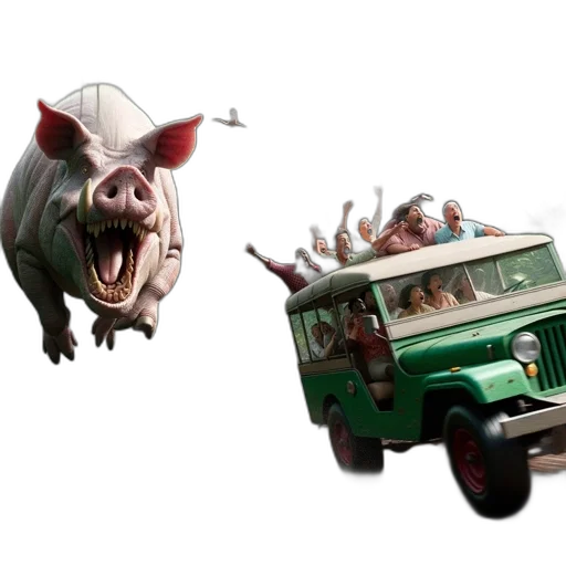 car, creature, concept art, 3d render, photorealistic, dense, jungle, wild transparent PNG cut-out