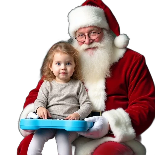 young, girl, sitting, santa, claus, lap, holding, blue transparent PNG cut-out