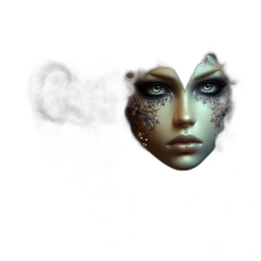 face, mask, robot, jewelry, fantasy art, photorealistic, concept art, 3d render transparent PNG cut-out