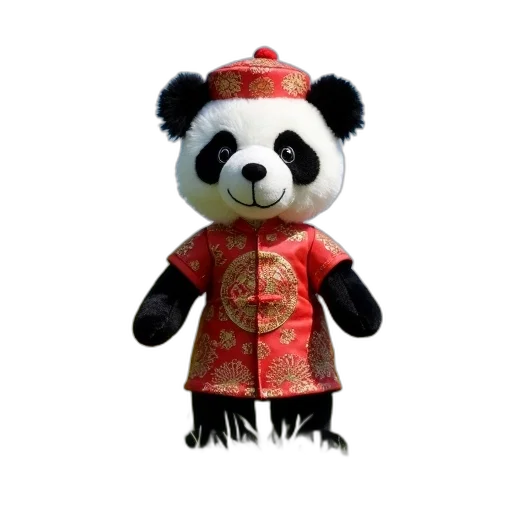 staff, 3d render, photorealistic, concept art, plush, panda, toy, wearing transparent PNG cut-out