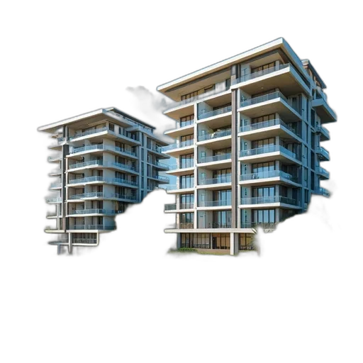 building, 3d render, photorealistic, concept art, modern, beachfront, condominium, complex transparent PNG cut-out