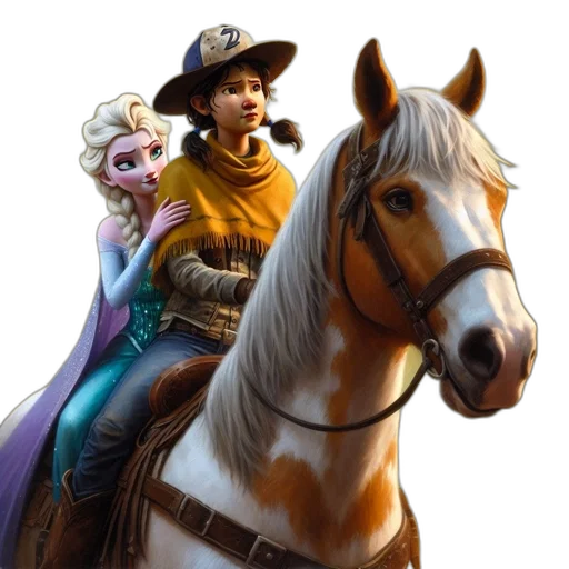 concept art, fantasy art, 3d render, photorealistic, two, animated, characters, ride transparent PNG cut-out