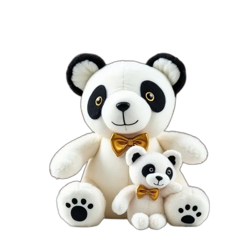 3d render, white, plush, panda, bear, black, markings, ears transparent PNG cut-out