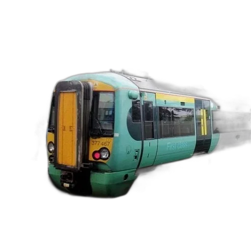 3d render, photorealistic, green, train, words, first, class, tracks transparent PNG cut-out