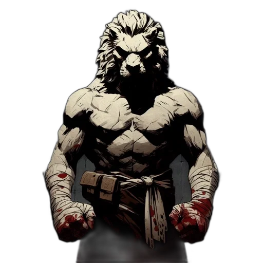 animal, comic book art, concept art, fantasy art, pixel art, imposing, lion-headed, figure transparent PNG cut-out