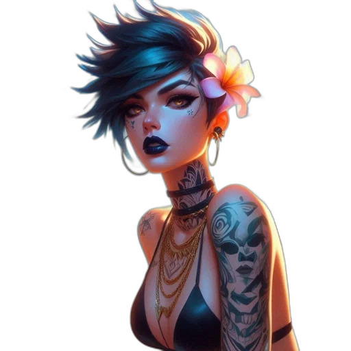 dress, jewelry, face, flower, fantasy art, cyberpunk, concept art, comic book art transparent PNG cut-out