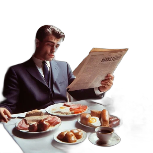food, jacket, photorealistic, man, suit, reads, danny, world transparent PNG cut-out