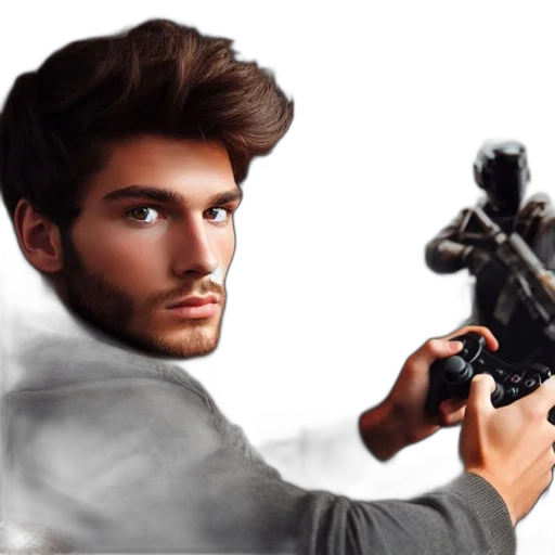 weapon, hair, face, jacket, photorealistic, concept art, 3d render, fantasy art transparent PNG cut-out