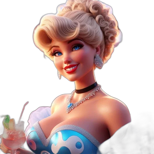 dress, 3d render, photorealistic, cartoon, fantasy art, animated, woman, long transparent PNG cut-out