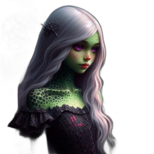 dress, fantasy art, concept art, 3d render, comic book art, green, dark, female transparent PNG cut-out
