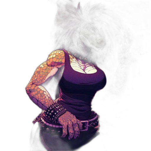 dress, hair, dragon, concept art, fantasy art, cyberpunk, comic book art, dark transparent PNG cut-out