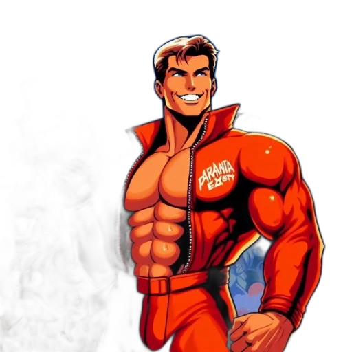 jacket, comic book art, concept art, cartoon, pixel art, muscular, figure, red transparent PNG cut-out