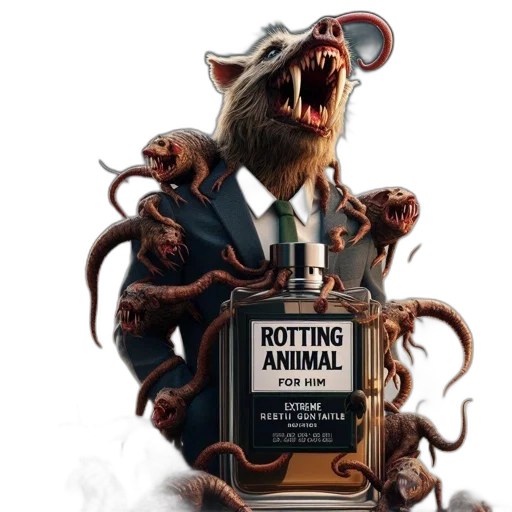 concept art, advertisement, presents, perfume, bottle, amidst, grotesque, creatures transparent PNG cut-out